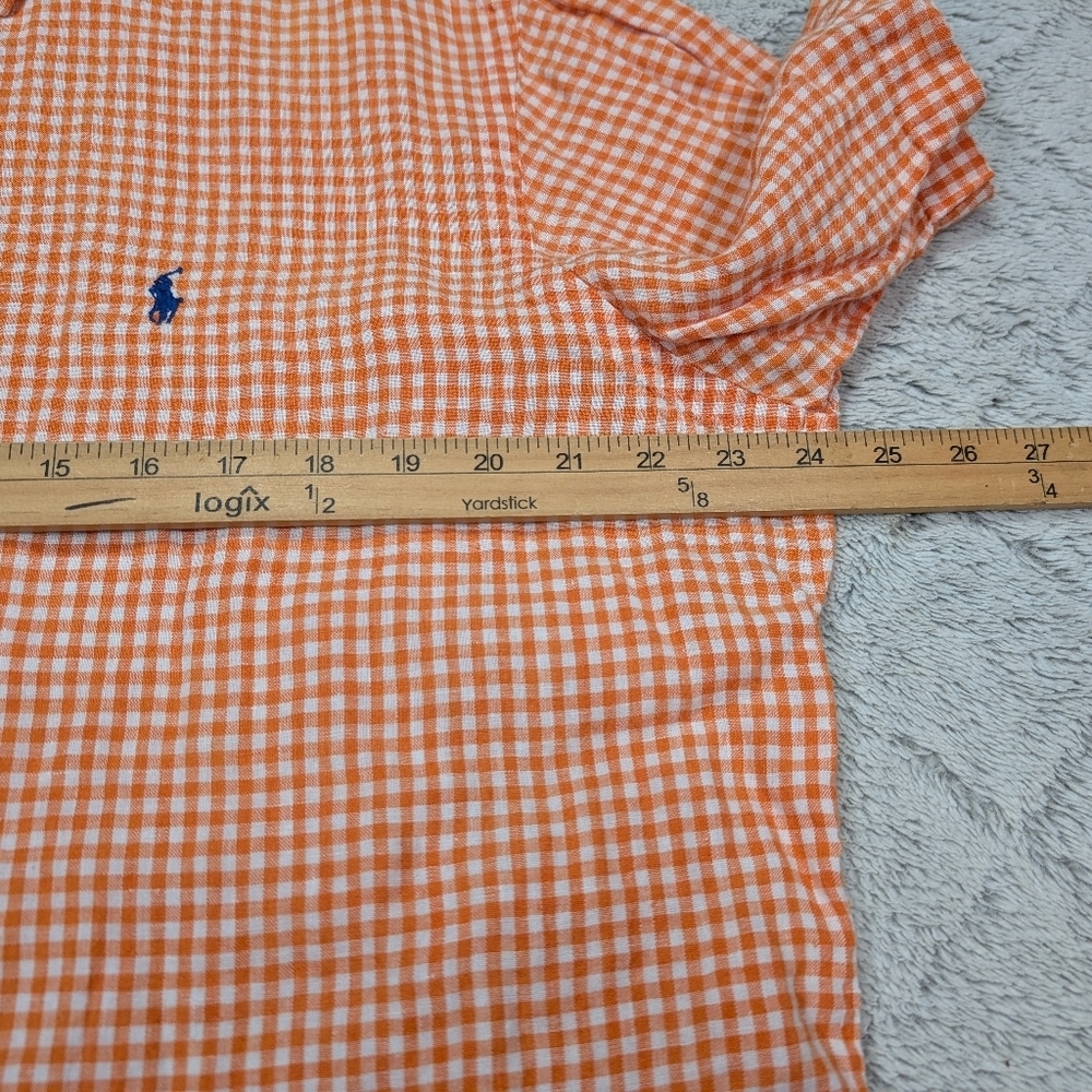 Ralph Lauren Shirt Mens XL Orange White Check Linen Button Up Short Sleeve - Picture 6 of 7
